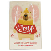 Joy | Cute Forest Bear Christmas Winter Party Medium Cadeauzakje (Voorkant)