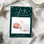 Joy Cute Script Photo Faire-part de naissance de N<br><div class="desc">Jolie flocon de neige calligraphie photo carte de Noël faire-part de naissance. Facile à personnaliser avec vos détails. Contactez-moi par conversation si vous avez des questions sur l'oeuvre ou avez besoin d'une personnalisation. VEUILLEZ NOTER : Pour obtenir de l'aide sur les commandes, l'expédition, l'information sur les produits, etc., contactez le...</div>
