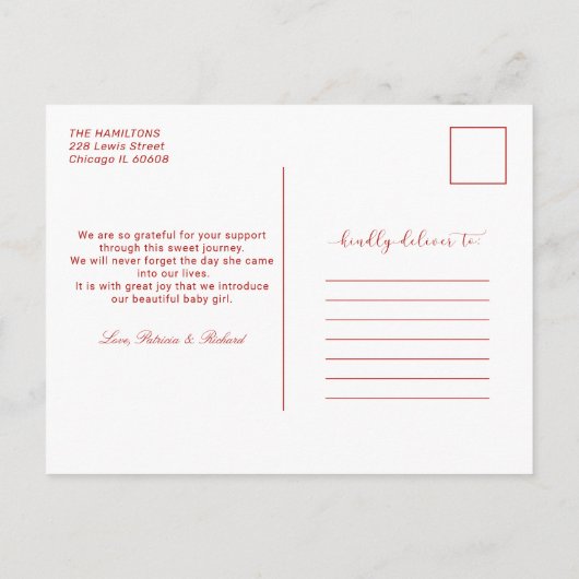 Joy Cute Script Photo met kerstfeest aankondiging (Achterkant)