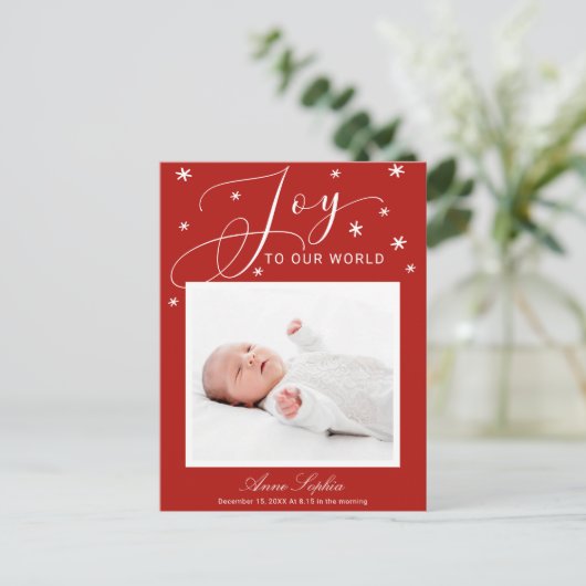 Joy Cute Script Photo met kerstfeest aankondiging (Staand voorkant)