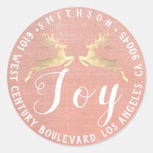 Joy Deer-kerstretour RSVP Linen Rustic Peach Ronde Sticker