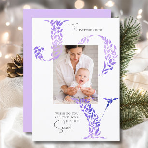 Joy Elegant Kerstmis Bloemen Typografie Foto Feestdagenkaart