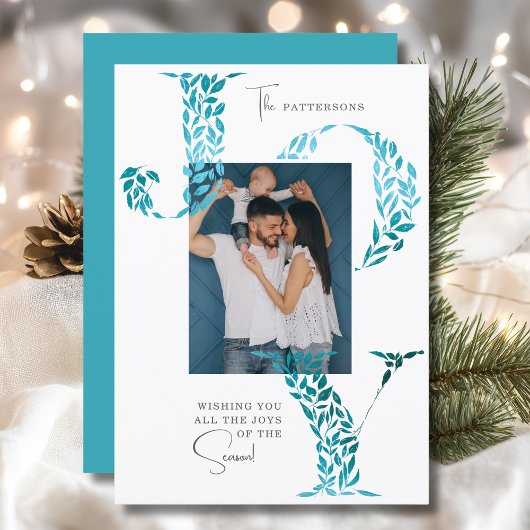 Joy Elegant Kerstmis Bloemen Typografie Foto Feestdagenkaart