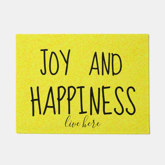 JOY en HAPPINESS wonen hier in de prachtige Geel Deurmat (Voorkant)