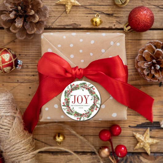 Joy Familienaam Kerstkrans Ronde Sticker