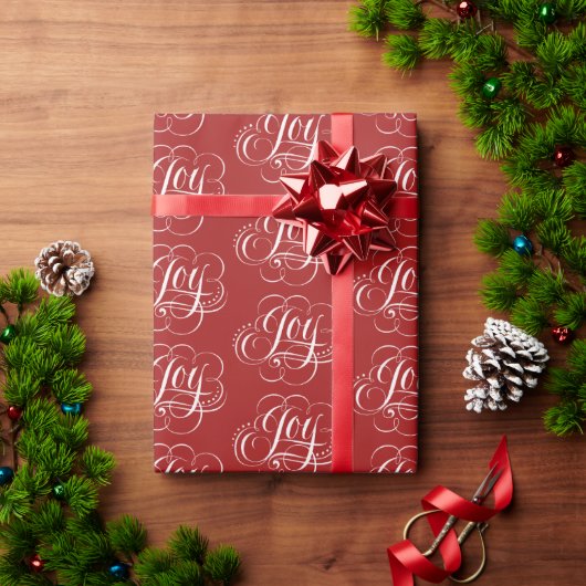 JOY Fancy Bloeiende Kerstmis Kalligrafie Rood Cadeaupapier (Feestdagen Geschenken)