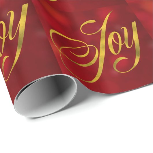 Joy Faux Gold Foil met kerstmis Red Bokeh-script Cadeaupapier (Rol Hoek)