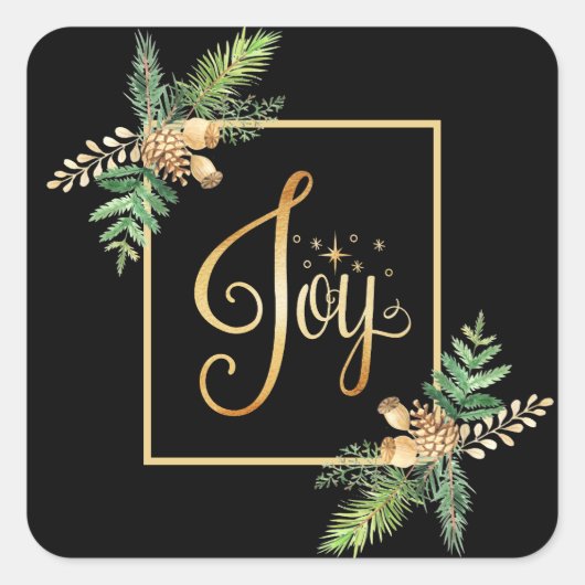 "JOY"-feestdag Floral Pines kerstfeestdag Vierkante Sticker (Voorkant)
