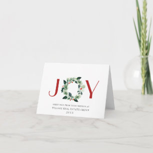 JOY Festive Holly Berry Wreath kerstgroet Feestdagen Kaart