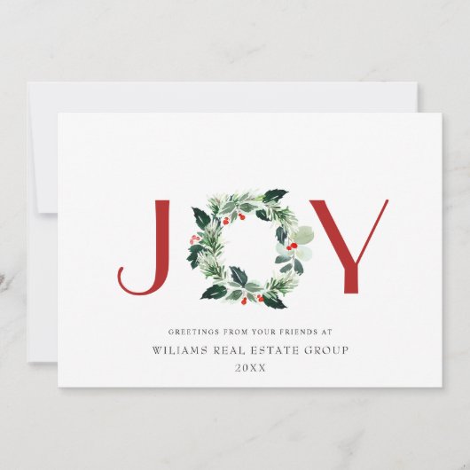 JOY Festive Holly Berry Wreath kerstgroet Feestdagenkaart (Voorkant)