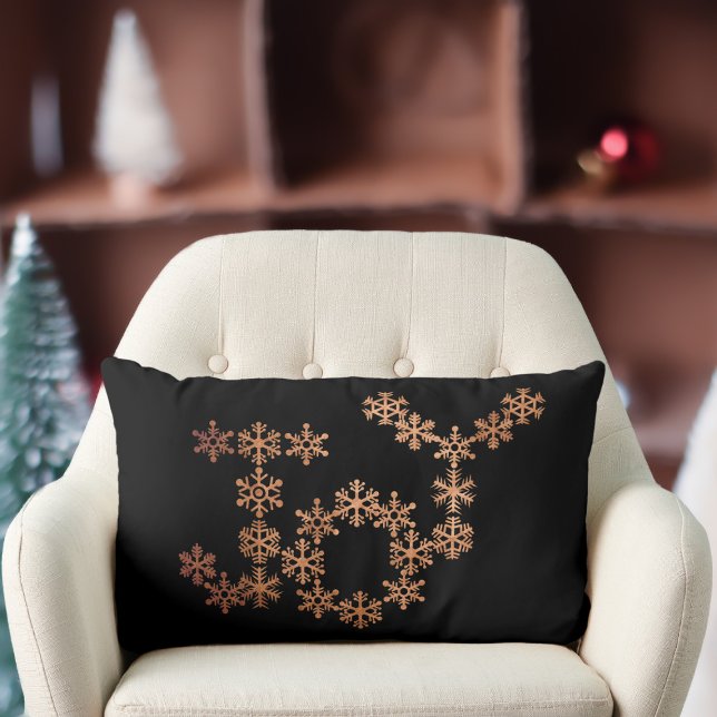Joy Festive Noir Festive Coussin (Festive snowflakes spell out the word Joy. It's double sided with snowflakes on the reverse)