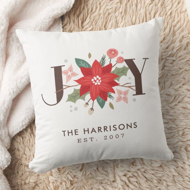 Joy Flourish Custom Floral Holiday Pillow - White Kussen (Creator heeft geüpload)