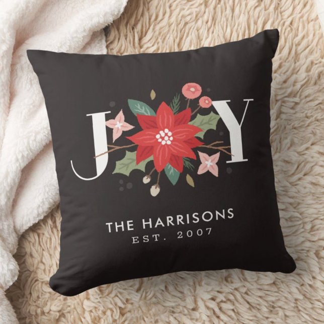 Joy Flourish Custom Floral Holiday Pillow - zwart Kussen (Creator heeft geüpload)