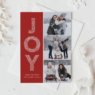 JOY Foliage Lettering Red Photo Collage Feestdagenkaart