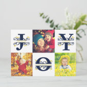 Joy Foto Collage White en Blue Kerstmis Feestdagenkaart (Staand voorkant)