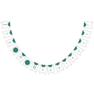Joy & Geluk! Mandala in aqua Vlaggetjes