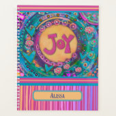 Joy gepersonaliseerde naam roze bloemenstreep planner (Voorkant)