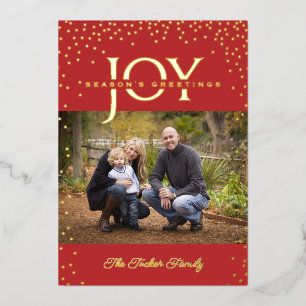JOY Gold Confetti Red Season groetings 2-Foto Folie Feestdagenkaart