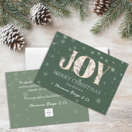 Joy Green Business Holiday Kaart met Logo