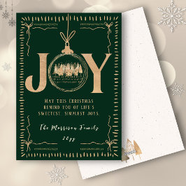 JOY Green Gold Classy Hand drawn Christmas Feestdagenkaart