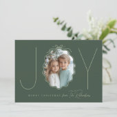 JOY Green Simple Bow Photo Christmas Carte de vaca (Debout devant)