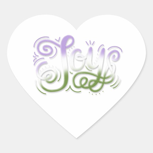 Joy Hand Lettering Genderqueer Pride Groen Paarse Hart Sticker (Voorkant)