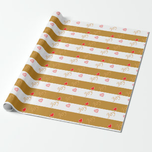 Joy Hart Patroon op Gestreepte Gouden & Witte Cadeaupapier