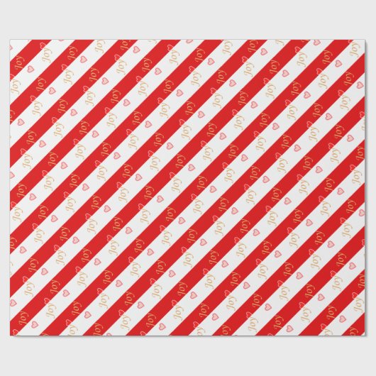 Joy Heart Pattern op Striped Red and White Cadeaupapier (Vlak)