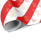 Joy Heart Pattern op Striped Red and White Cadeaupapier (Rol Hoek)