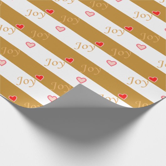 Joy Heart Pattern over Striped Golden & White Cadeaupapier (Hoek)