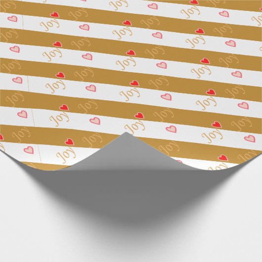 Joy Heart Pattern over Striped Golden & White Wrap Cadeaupapier (Hoek)