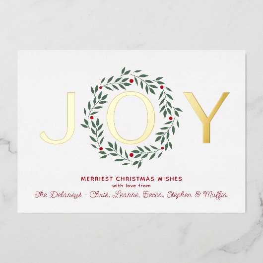 JOY Holiday Wreath | Eén foto-Folie Folie Uitnodiging (Voorkant)