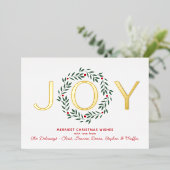 JOY Holiday Wreath | Eén foto-Folie Folie Uitnodiging (Staand Voorkant)