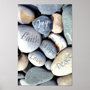 Joy Hope Peace Faith Love Christelijke Value Pebbl Poster
