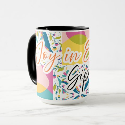 Joy in Every Sip – Kleurrijk Folk-geïnspireerd pat Mok (Voorkant links)
