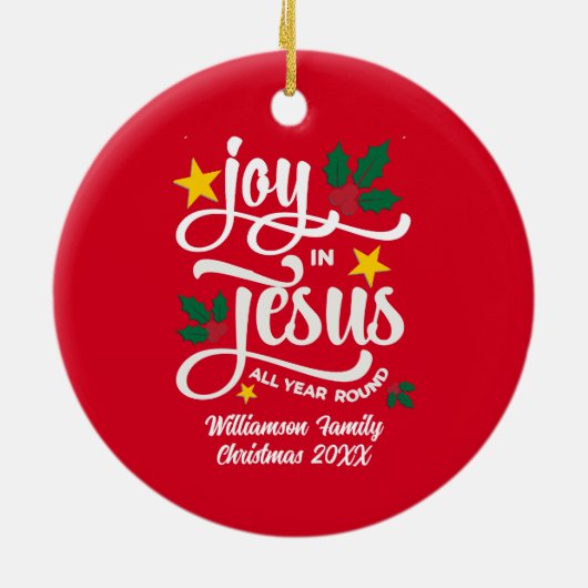JOY IN JESUS Family Name Christian Christmas Keramisch Ornament (Achterkant)