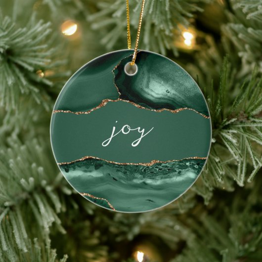 Joy Inspirerend Word Emerald Gold Agate Keramisch Ornament (Boom)
