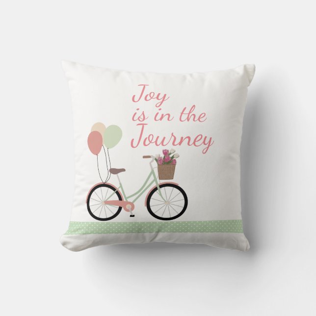 "Joy is in de Reis" Roze en groene fiets Kussen (Voorkant)
