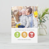 Joy Joyeux Carte photo de Noël Rouge Vert (Debout devant)