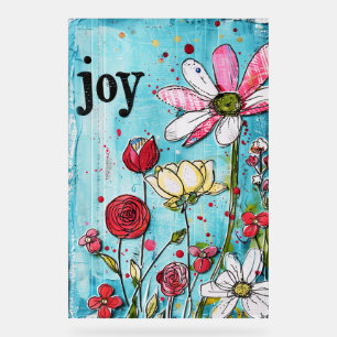** JOY Joyfull – Kleurrijke grillige bloemkunst Acryl Bord