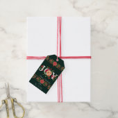 JOY kerst bloemenrand gepersonaliseerd Cadeaulabel (Met Touw)