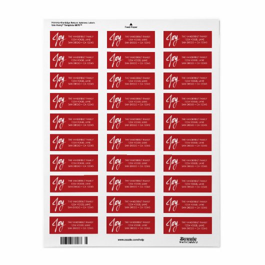 Joy kerstfeestay Return Label (Full Sheet)