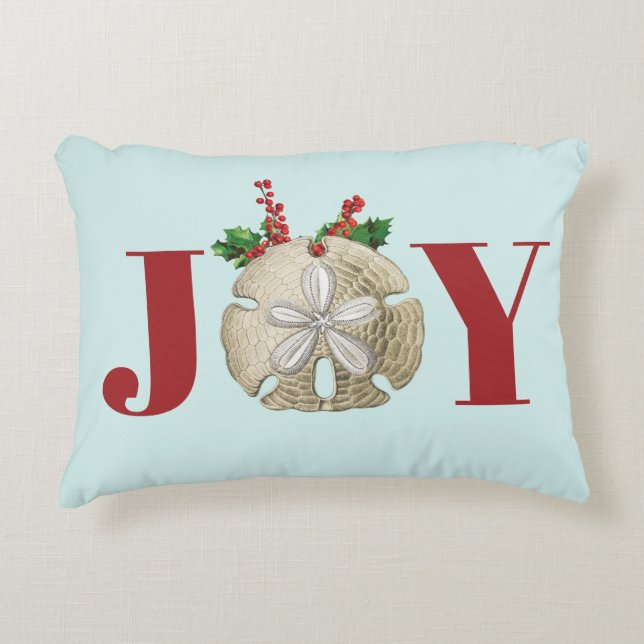 Joy Kerstmis en Dollar Holly Berries Kustal Accent Kussen (Voorkant)