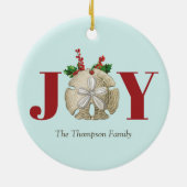 Joy Kerstmis en Dollar Holly Berries Kustal Keramisch Ornament (Achterkant)