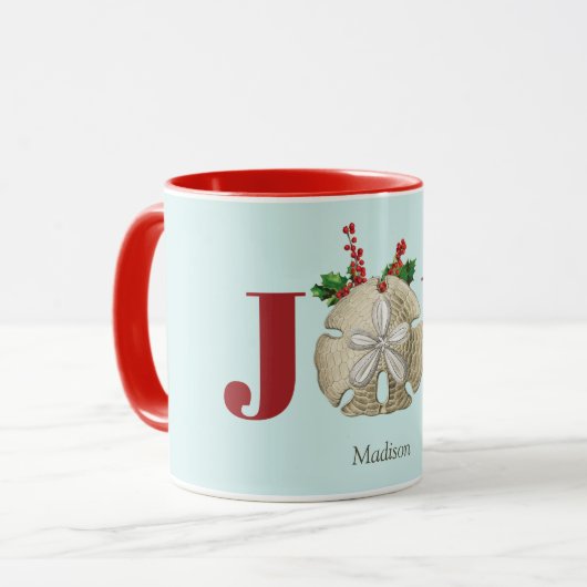 Joy Kerstmis en Dollar Holly Berries Kustal Mok (Voorkant links)