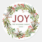 Joy - Kerstmis - Familienaam Ronde Sticker (Voorkant)