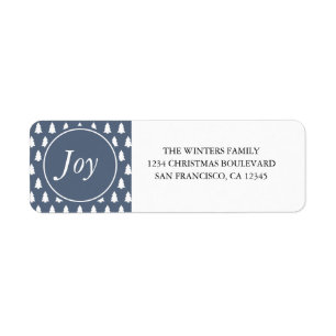 Joy Kerstmis - Patroon Blauw retouradres Etiket