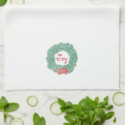 Joy Kerstmis Wreath Kitchen Towel Theedoek (Gevouwen)