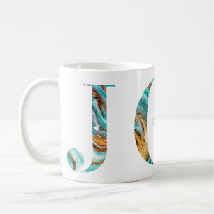 Joy Kleurrijk Blauwgroen & Goud Marmer Typografisc Koffiemok