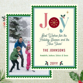 Joy Kleurrijke Moderne Postzegel Foto Feestdagenkaart